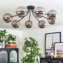 Lampes Dorées-hofstein Plafonnier - Verre 15 cm Chehalis Or, Noir, 8 lumières