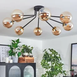 hofstein Plafonnier - Verre 12 cm Chehalis Or, Noir, 8 lumières