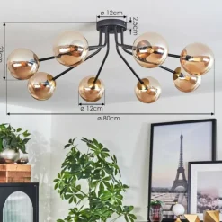 hofstein Plafonnier - Verre 12 cm Chehalis Or, Noir, 8 lumières