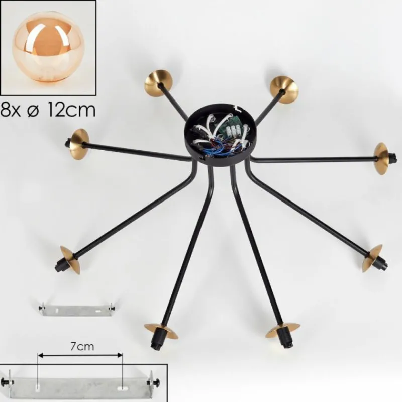 hofstein Plafonnier - Verre 12 cm Chehalis Or, Noir, 8 lumières