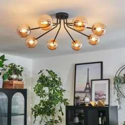 hofstein Plafonnier - Verre 12 cm Chehalis Or, Noir, 8 lumières