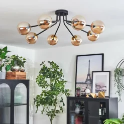 hofstein Plafonnier - Verre 12 cm Chehalis Or, Noir, 8 lumières