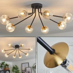 Lampes Dorées-hofstein Plafonnier - Verre 10 cm Chehalis Or, Noir, 8 lumières