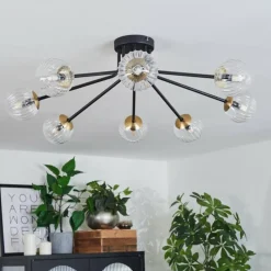 Lampes Dorées-hofstein Plafonnier - Verre 10 cm Chehalis Or, Noir, 8 lumières