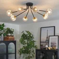 Lampes Dorées-hofstein Plafonnier - Verre 10 cm Chehalis Or, Noir, 8 lumières