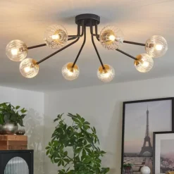 Lampes Dorées-hofstein Plafonnier - Verre 10 cm Chehalis Or, Noir, 8 lumières