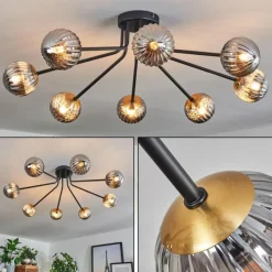 Lampes Dorées-hofstein Plafonnier - Verre 10 cm Chehalis Or, Noir, 8 lumières