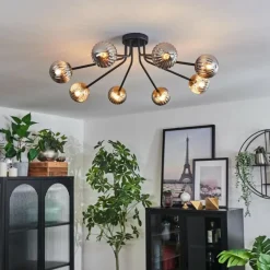 Lampes Dorées-hofstein Plafonnier - Verre 10 cm Chehalis Or, Noir, 8 lumières