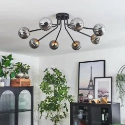 Lampes Dorées-hofstein Plafonnier - Verre 10 cm Chehalis Or, Noir, 8 lumières