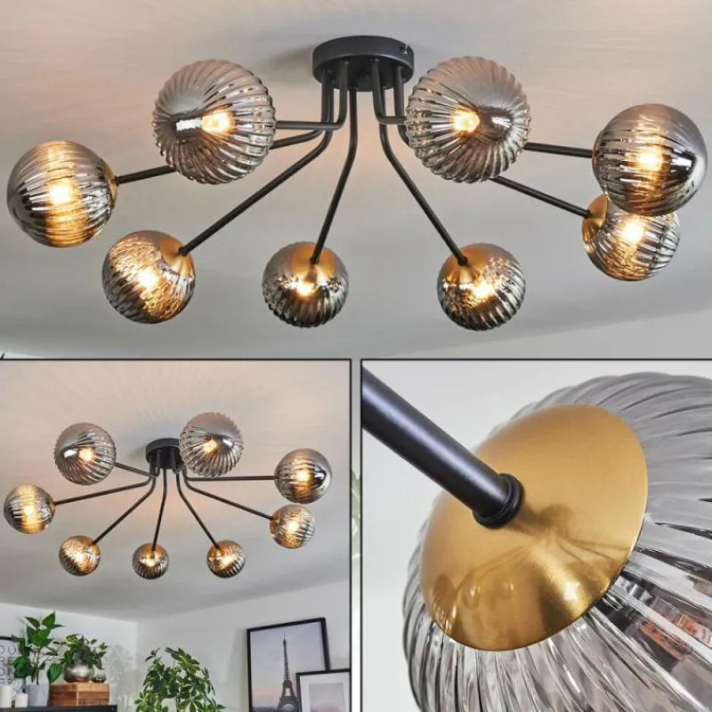Lampes Dorées-hofstein Plafonnier - Verre 12 cm Chehalis Or, Noir, 8 lumières