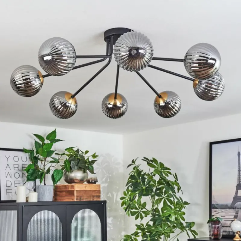 Lampes Dorées-hofstein Plafonnier - Verre 12 cm Chehalis Or, Noir, 8 lumières