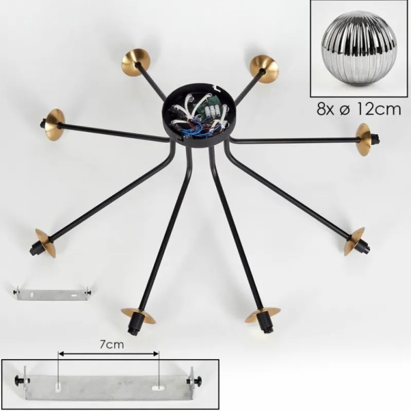 Lampes Dorées-hofstein Plafonnier - Verre 12 cm Chehalis Or, Noir, 8 lumières