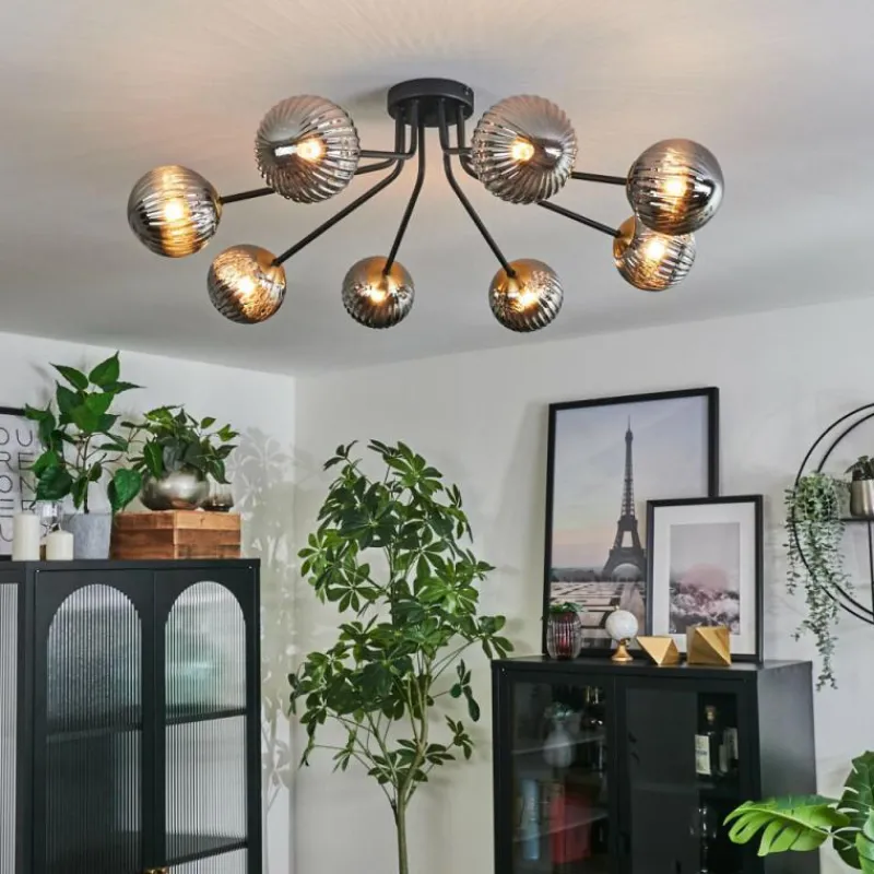 Lampes Dorées-hofstein Plafonnier - Verre 12 cm Chehalis Or, Noir, 8 lumières