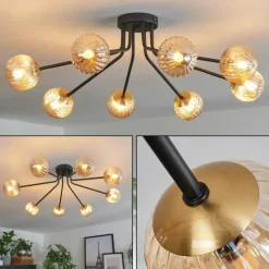 Lampes Dorées-hofstein Plafonnier - Verre 10 cm Chehalis Or, Noir, 8 lumières
