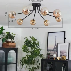 Lampes Dorées-hofstein Plafonnier - Verre 10 cm Chehalis Or, Noir, 8 lumières