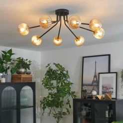 Lampes Dorées-hofstein Plafonnier - Verre 10 cm Chehalis Or, Noir, 8 lumières