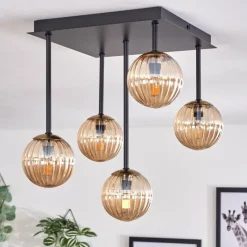 Lampes Dorées-hofstein Plafonnier - Verre 10 cm Chehalis Or, Noir, 5 lumières