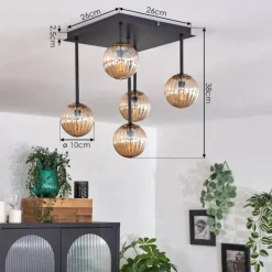 Lampes Dorées-hofstein Plafonnier - Verre 10 cm Chehalis Or, Noir, 5 lumières