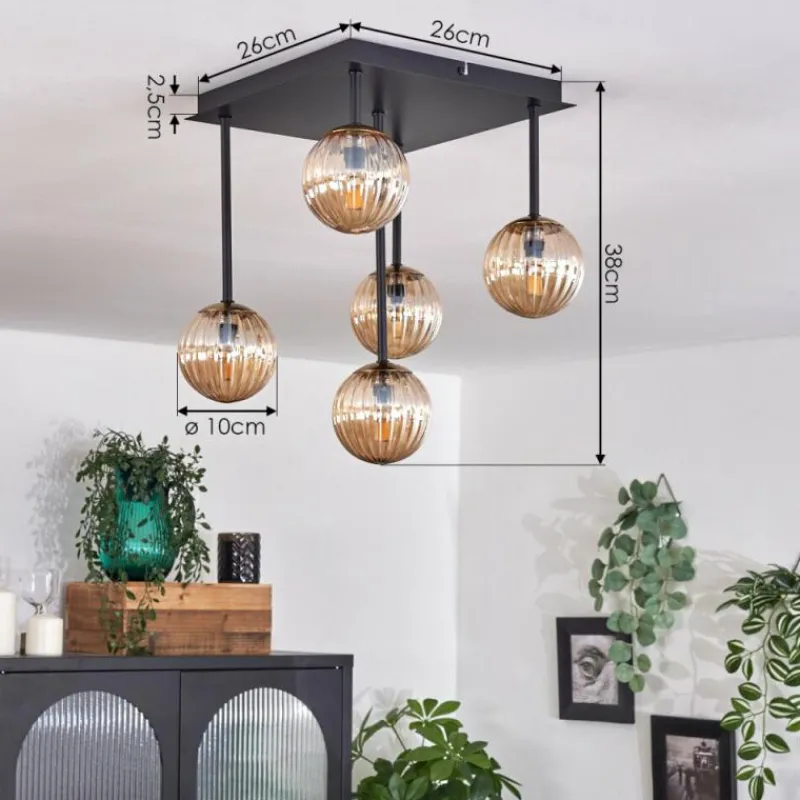 Lampes Dorées-hofstein Plafonnier - Verre 10 cm Chehalis Or, Noir, 5 lumières