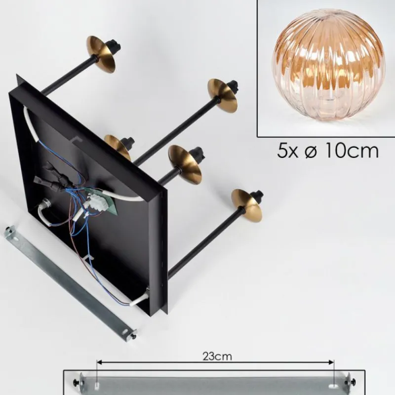 Lampes Dorées-hofstein Plafonnier - Verre 10 cm Chehalis Or, Noir, 5 lumières