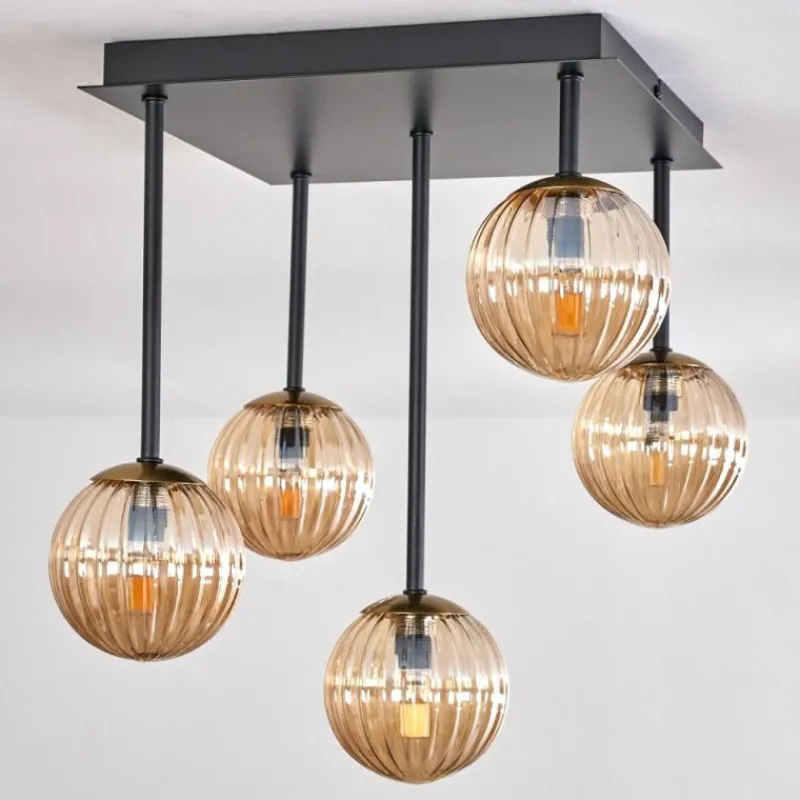 Lampes Dorées-hofstein Plafonnier - Verre 10 cm Chehalis Or, Noir, 5 lumières