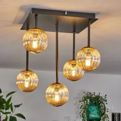 Lampes Dorées-hofstein Plafonnier - Verre 10 cm Chehalis Or, Noir, 5 lumières