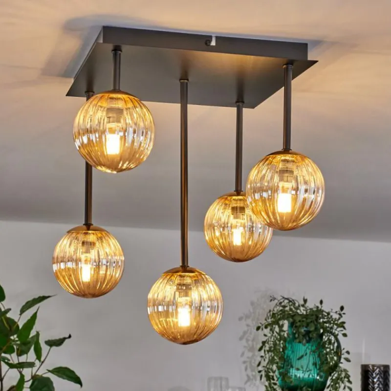 Lampes Dorées-hofstein Plafonnier - Verre 10 cm Chehalis Or, Noir, 5 lumières