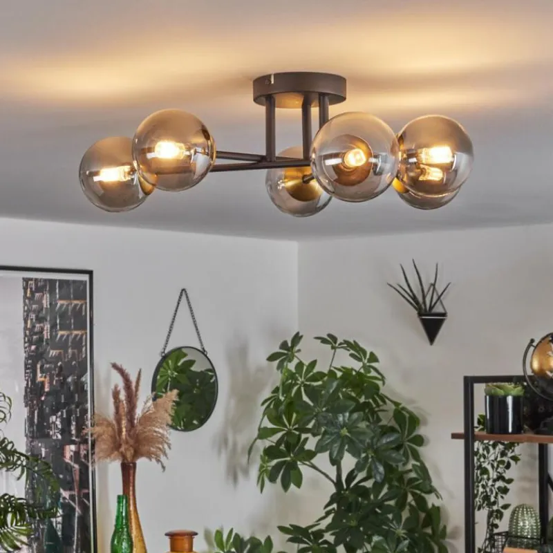 Lampes Dorées-hofstein Plafonnier - Verre 10 cm Chehalis Or, Noir, 6 lumières