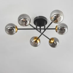 Lampes Dorées-hofstein Plafonnier - Verre 10 cm Chehalis Or, Noir, 6 lumières