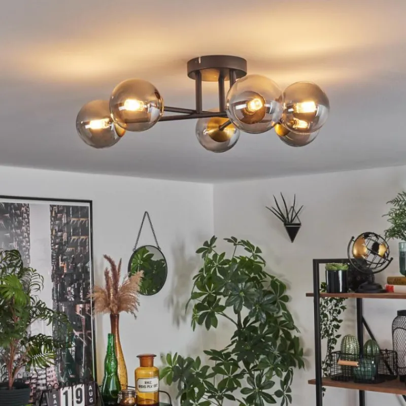 Lampes Dorées-hofstein Plafonnier - Verre 10 cm Chehalis Or, Noir, 6 lumières