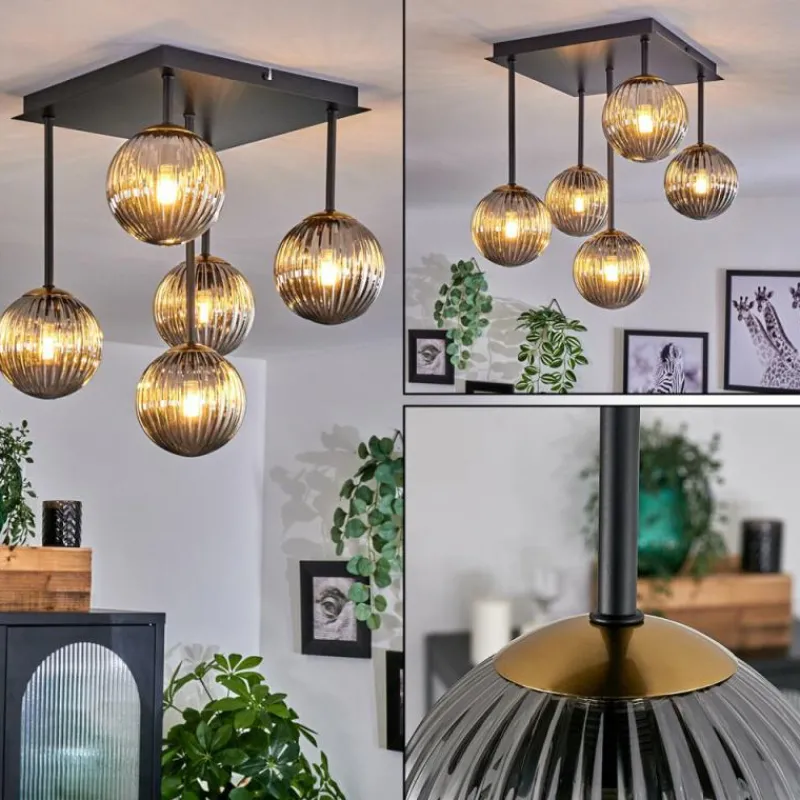 Lampes Dorées-hofstein Plafonnier - Verre 12 cm Chehalis Or, Noir, 5 lumières