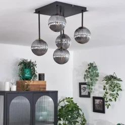 Lampes Dorées-hofstein Plafonnier - Verre 12 cm Chehalis Or, Noir, 5 lumières