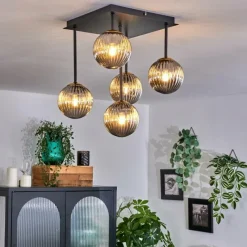 Lampes Dorées-hofstein Plafonnier - Verre 12 cm Chehalis Or, Noir, 5 lumières