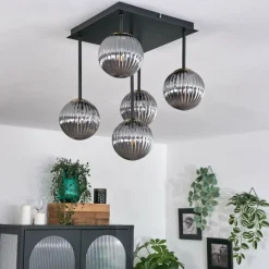 Lampes Dorées-hofstein Plafonnier - Verre 12 cm Chehalis Or, Noir, 5 lumières