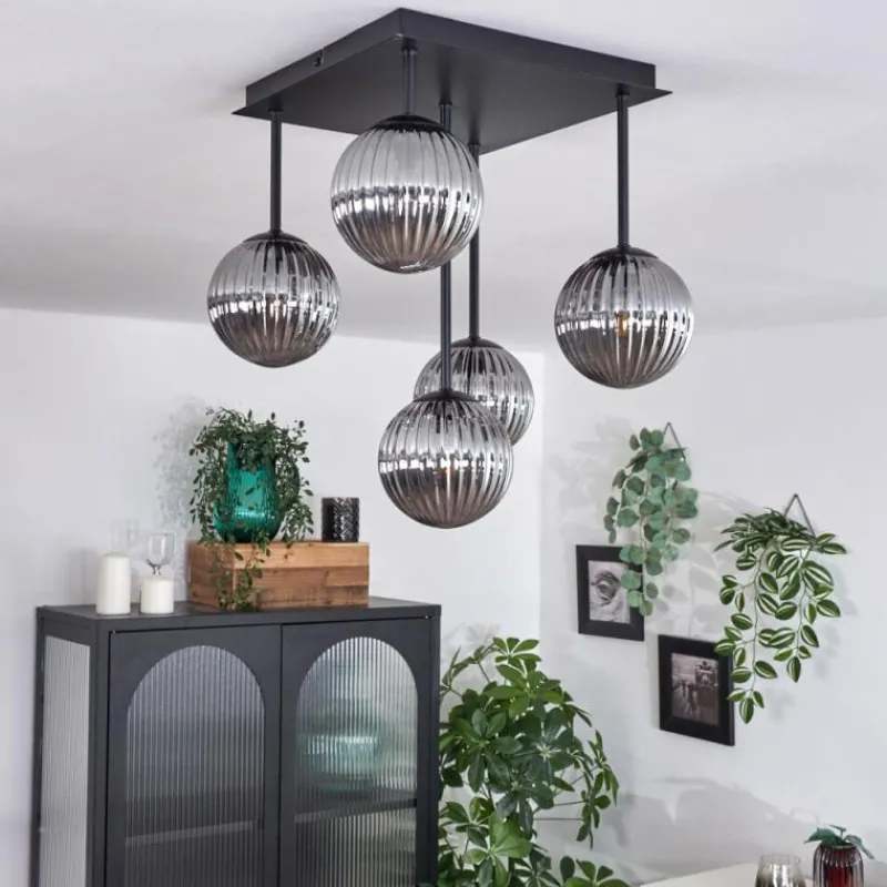 Suspension Verre Fumé-hofstein Plafonnier - Verre 12 cm Chehalis Fumé, 5 lumières