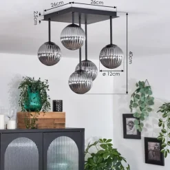 Suspension Verre Fumé-hofstein Plafonnier - Verre 12 cm Chehalis Fumé, 5 lumières