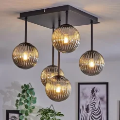 Suspension Verre Fumé-hofstein Plafonnier - Verre 12 cm Chehalis Fumé, 5 lumières