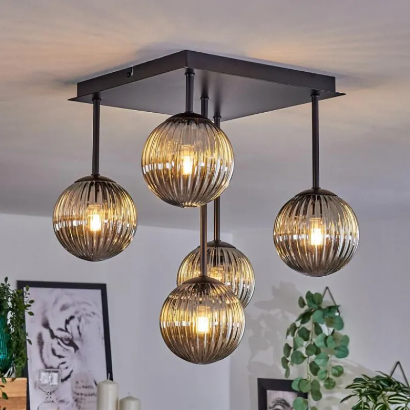 Suspension Verre Fumé-hofstein Plafonnier - Verre 12 cm Chehalis Fumé, 5 lumières