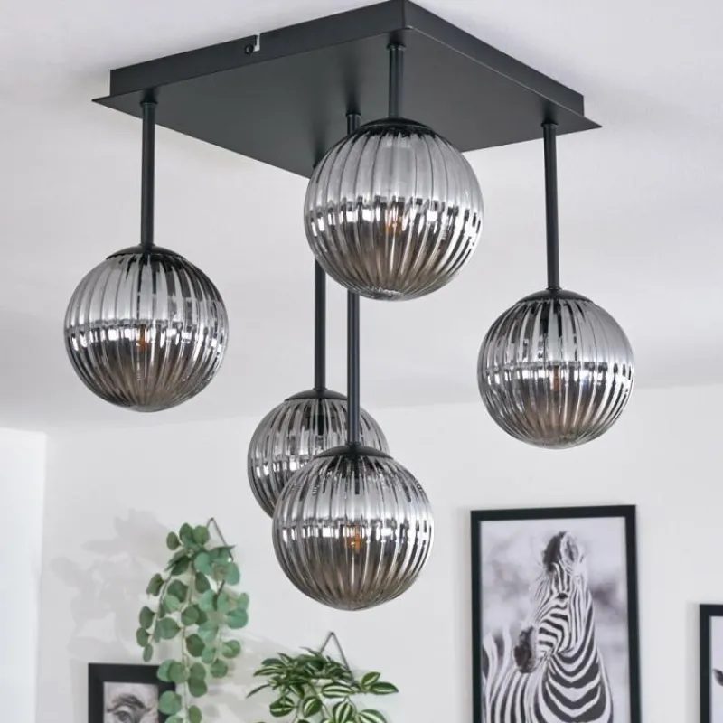 Suspension Verre Fumé-hofstein Plafonnier - Verre 12 cm Chehalis Fumé, 5 lumières