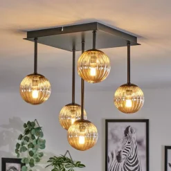 hofstein Plafonnier - Verre 10 cm Chehalis Ambre, 5 lumières