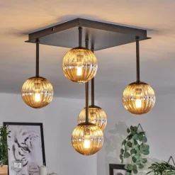 hofstein Plafonnier - Verre 10 cm Chehalis Ambre, 5 lumières