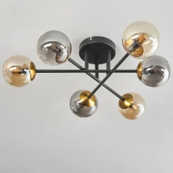 Lampes Dorées-hofstein Plafonnier - Verre 10 cm Chehalis Or, Noir, 6 lumières