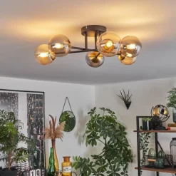 Lampes Dorées-hofstein Plafonnier - Verre 10 cm Chehalis Or, Noir, 6 lumières