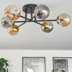 Lampes Dorées-hofstein Plafonnier - Verre 10 cm Chehalis Or, Noir, 6 lumières