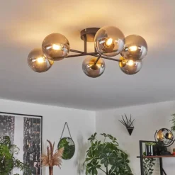 Lampes Dorées-hofstein Plafonnier - Verre 12 cm Chehalis Or, Noir, 6 lumières