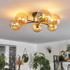 hofstein Plafonnier - Verre 15 cm Chehalis Or, Noir, 6 lumières