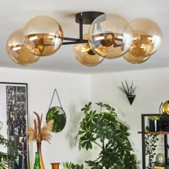 hofstein Plafonnier - Verre 15 cm Chehalis Or, Noir, 6 lumières