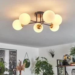 hofstein Plafonnier - Verre 12 cm Chehalis Or, Noir, 6 lumières