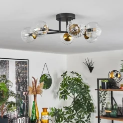 Lampes Dorées-hofstein Plafonnier - Verre 10 cm Chehalis Or, Noir, 6 lumières