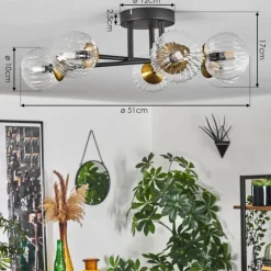 Lampes Dorées-hofstein Plafonnier - Verre 10 cm Chehalis Or, Noir, 6 lumières